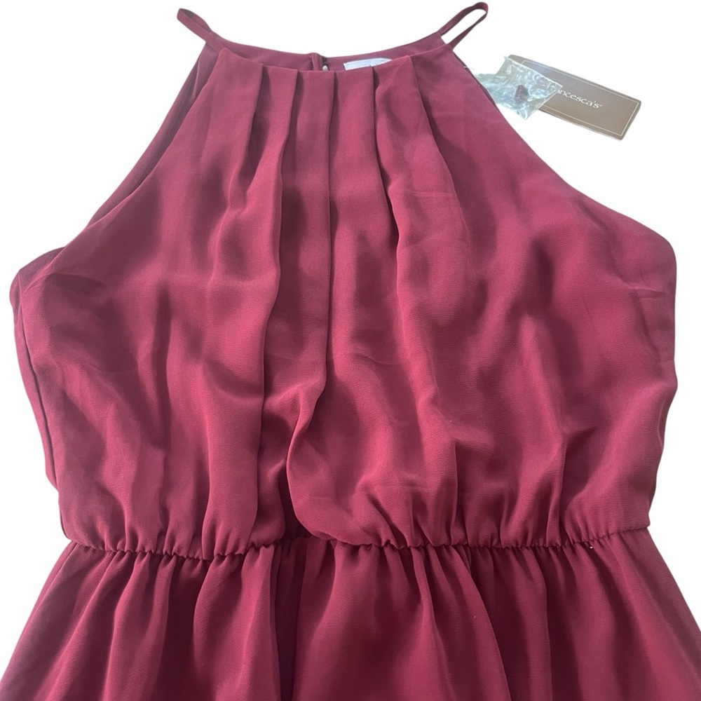 Lush Francescas Women M Wine Maroon Chiffon Sleeveless Halter Blouson Mini Dress - Picture 7 of 16
